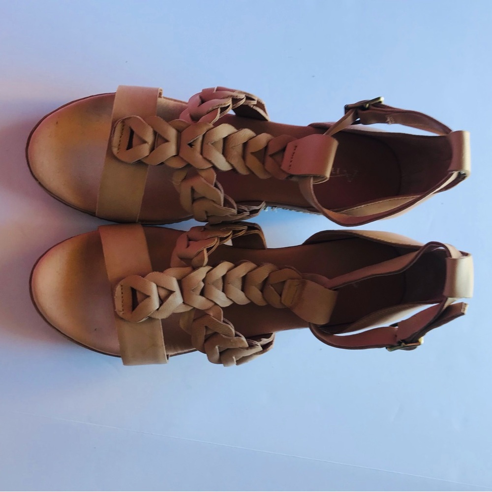 Elegant Tan Braided Wedge Sandals - Picture 7 of 12